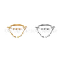 Piercing Argola Aço Cirúrgico Segmento Articulado Zircônia Com Corrente