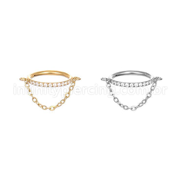 Piercing Argola Aço Cirúrgico Segmento Articulado Zircônia Com Corrente