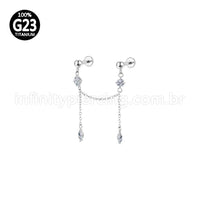 Piercing Labret Duplo Titânio Corrente/Pingente Zircônia