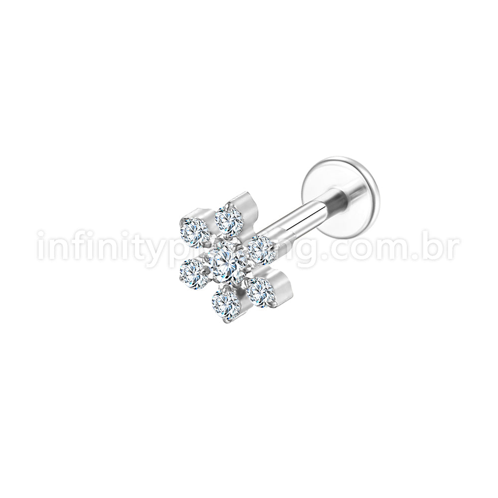 Piercing Labret Aço Cirúrgico Flor Zircônia Cravejada