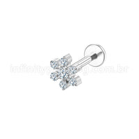 Piercing Labret Aço Cirúrgico Flor Zircônia Cravejada