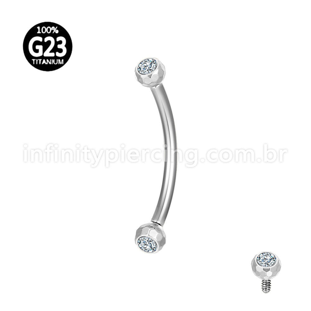 Piercing Barbell Curvo Titânio Lapidada Com Zircônia Cravada Rosca Interna
