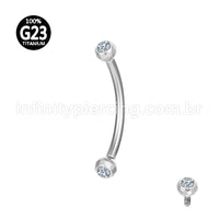 Piercing Barbell Curvo Titânio Lapidada Com Zircônia Cravada Rosca Interna