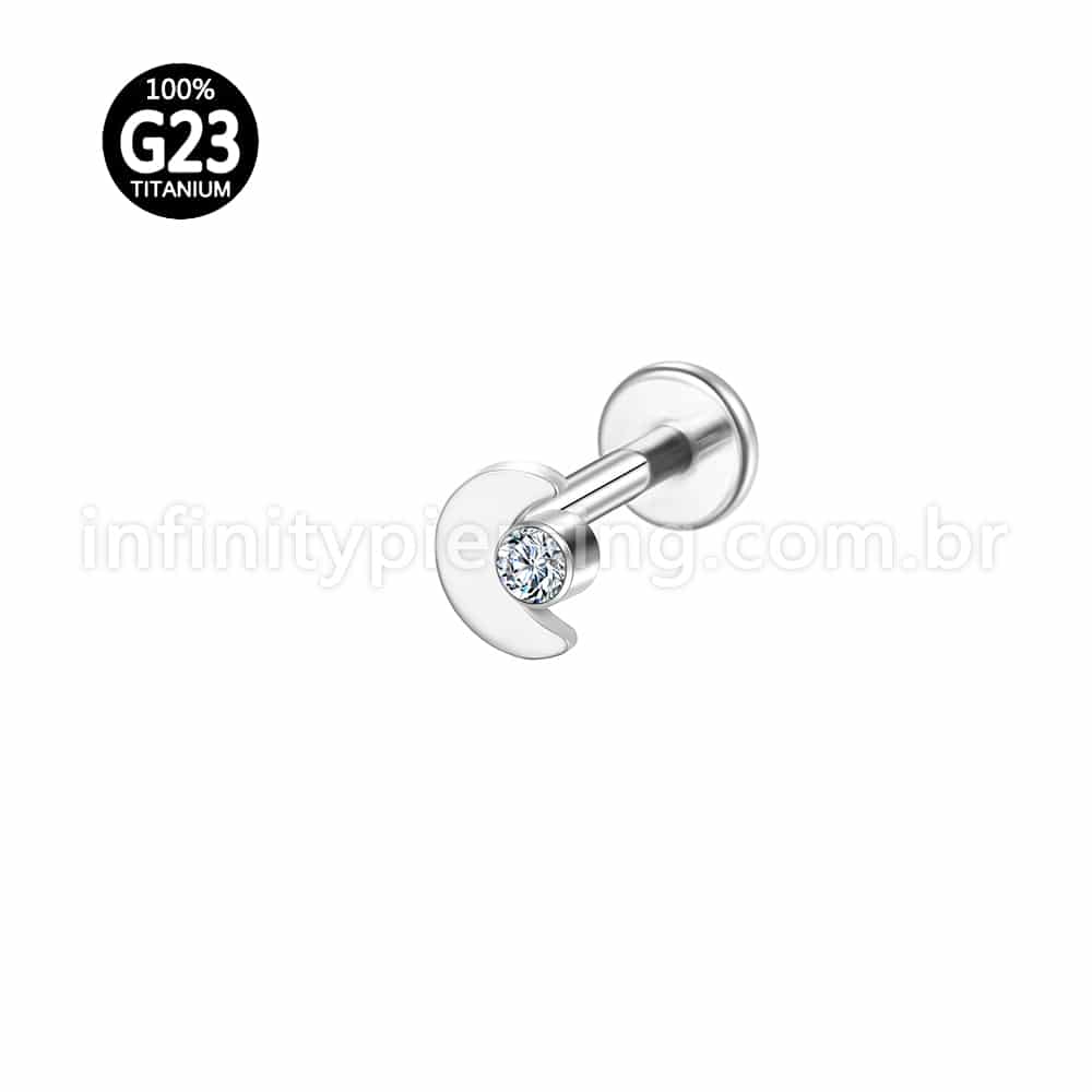 Piercing Labret Titânio Lua Zircônia Rosca Interna