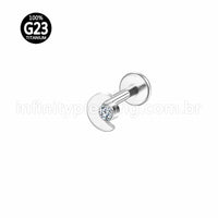 Piercing Labret Titânio Lua Zircônia Rosca Interna
