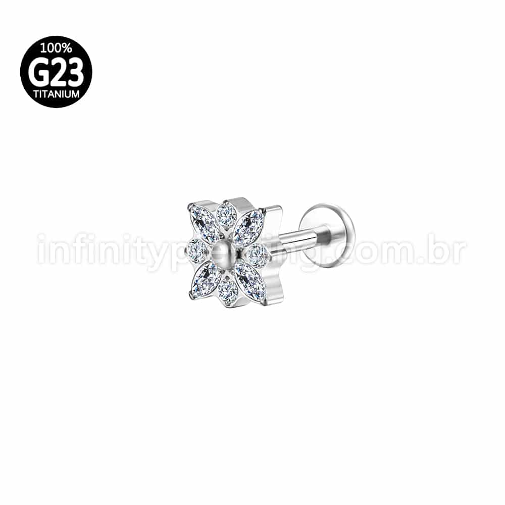 Piercing Labret Titânio Flor Zircônia