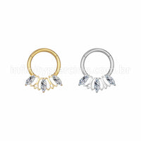 Piercing Argola Aço Cirúrgico 3 Pedras Zircônia Cravejada