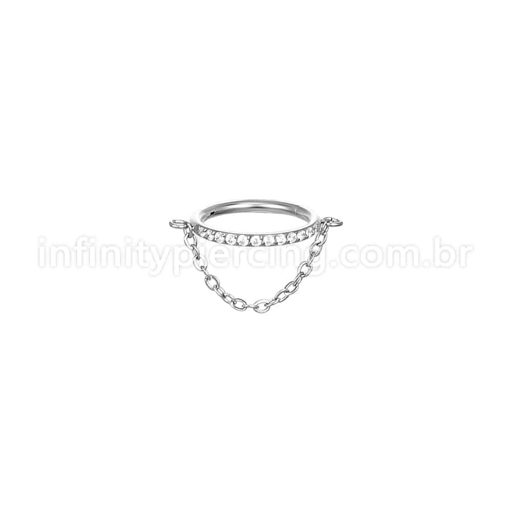 Piercing Argola Aço Cirúrgico Segmento Articulado Zircônia Com Corrente