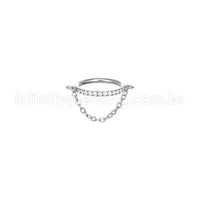 Piercing Argola Aço Cirúrgico Segmento Articulado Zircônia Com Corrente
