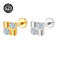 Piercing Labret Titânio Quadrado Com 2 Zircônia