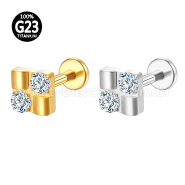 Piercing Labret Titânio Quadrado Com 2 Zircônia