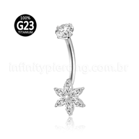 Piercing Banana Titânio Flor Zircônia Cravejada