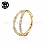 Piercing Argola Titânio Segmento Articulado Dupla Fileira Zircônia Cravejada