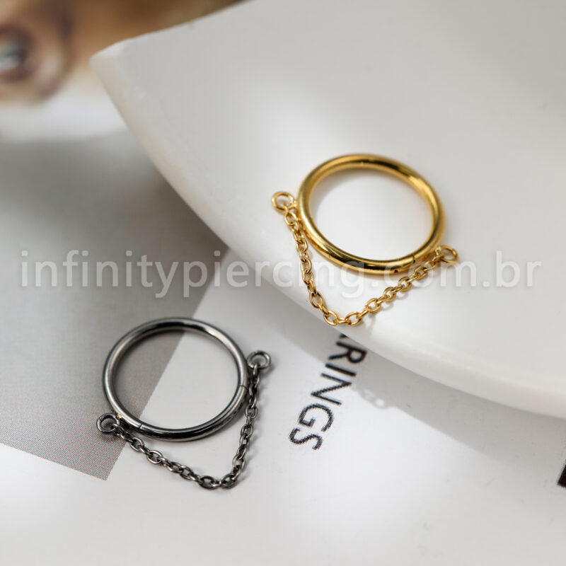 Piercing Argola Titânio Com Corrente