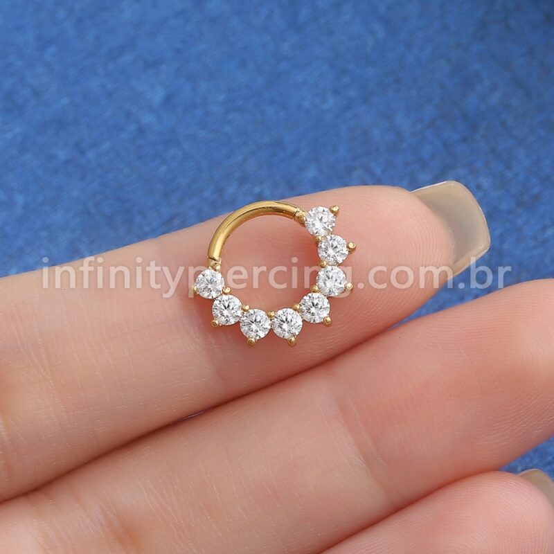 Piercing Argola Titânio Segmento Articulado Zircônia Cravejada