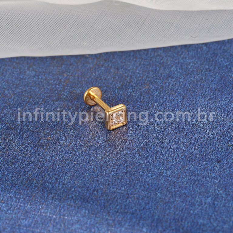 Piercing Labret Titânio Quadrado Com 4 Mini Zircônia