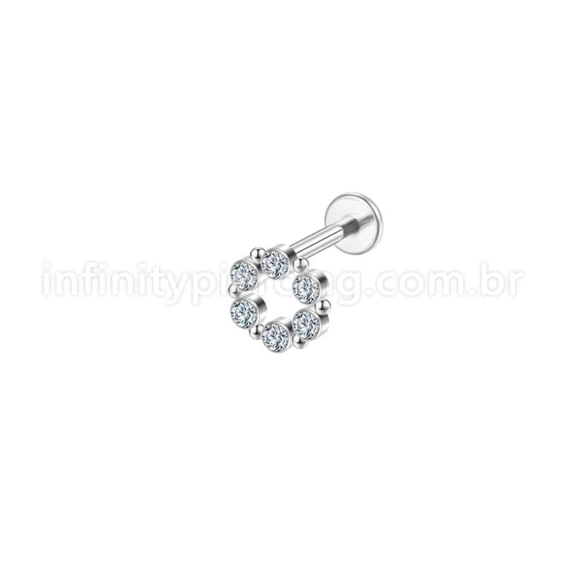 Piercing Labret Aço Cirúrgico Redondo 6 Zircônia