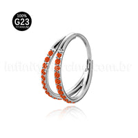 Piercing Argola Segmentada Titânio 2 Fileiras Zircônia Cravejada