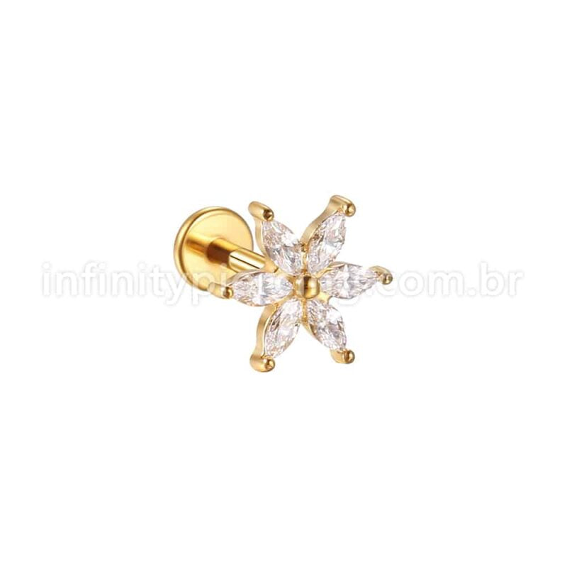 Piercing Labret Aço Cirúrgico Zircônia Cravejada Flor