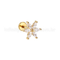 Piercing Labret Aço Cirúrgico Zircônia Cravejada Flor