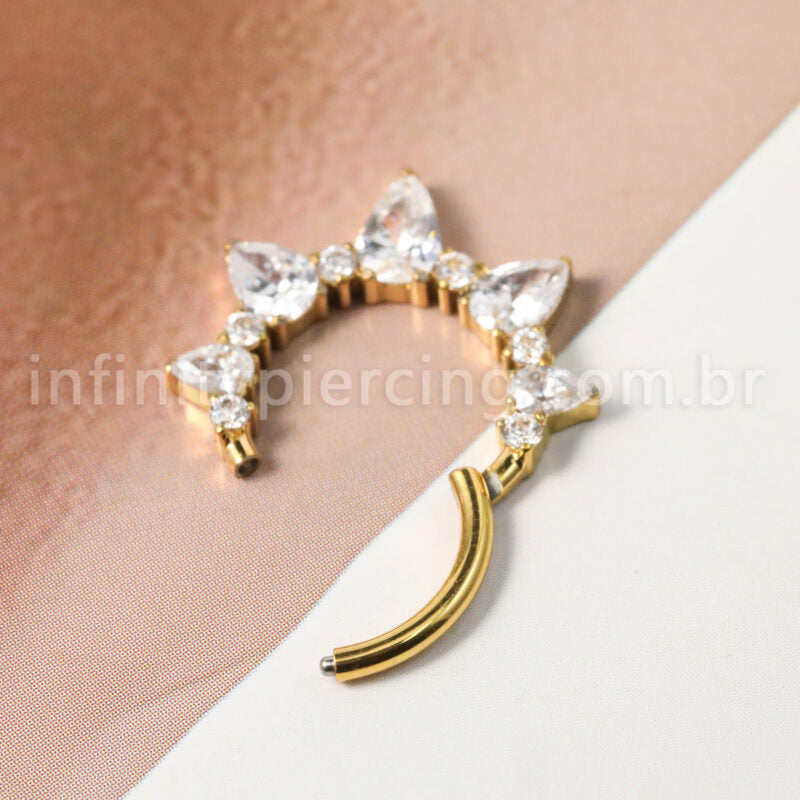 Piercing Argola Titânio Segmento Articulado Zircônia Cravejada Gota