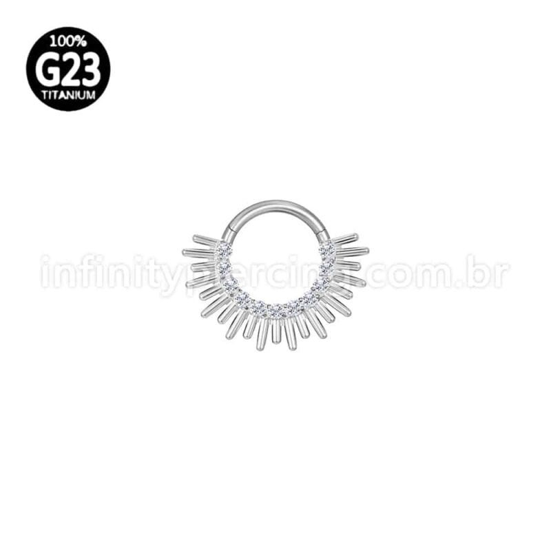 Piercing Argola Titânio Segmento Articulado Detalhado Zircônias Cravejadas