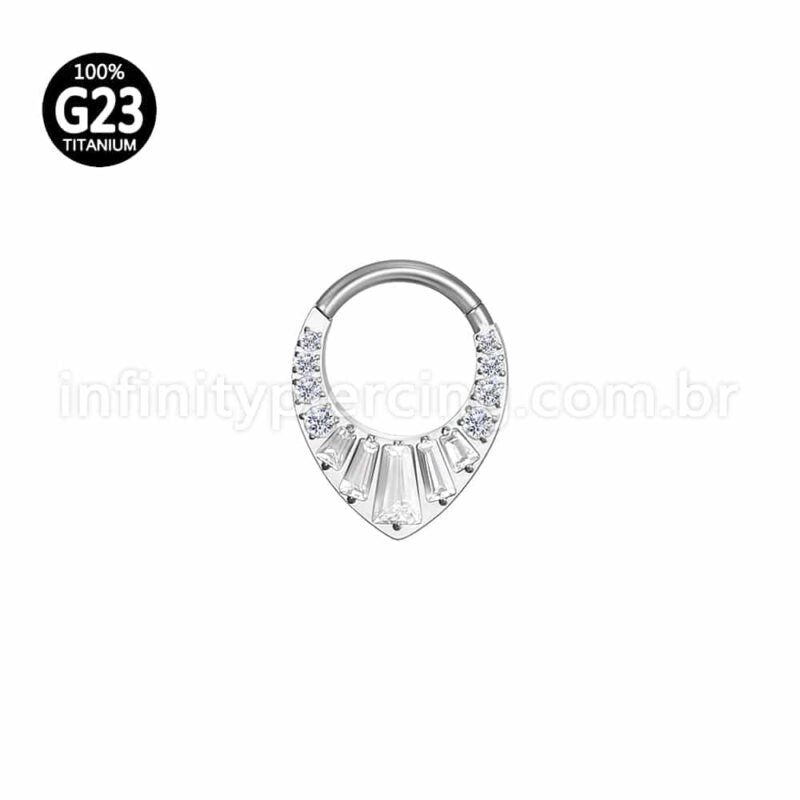 Piercing Argola Titânio Segmento Articulado Zircônia Cravejada Gota