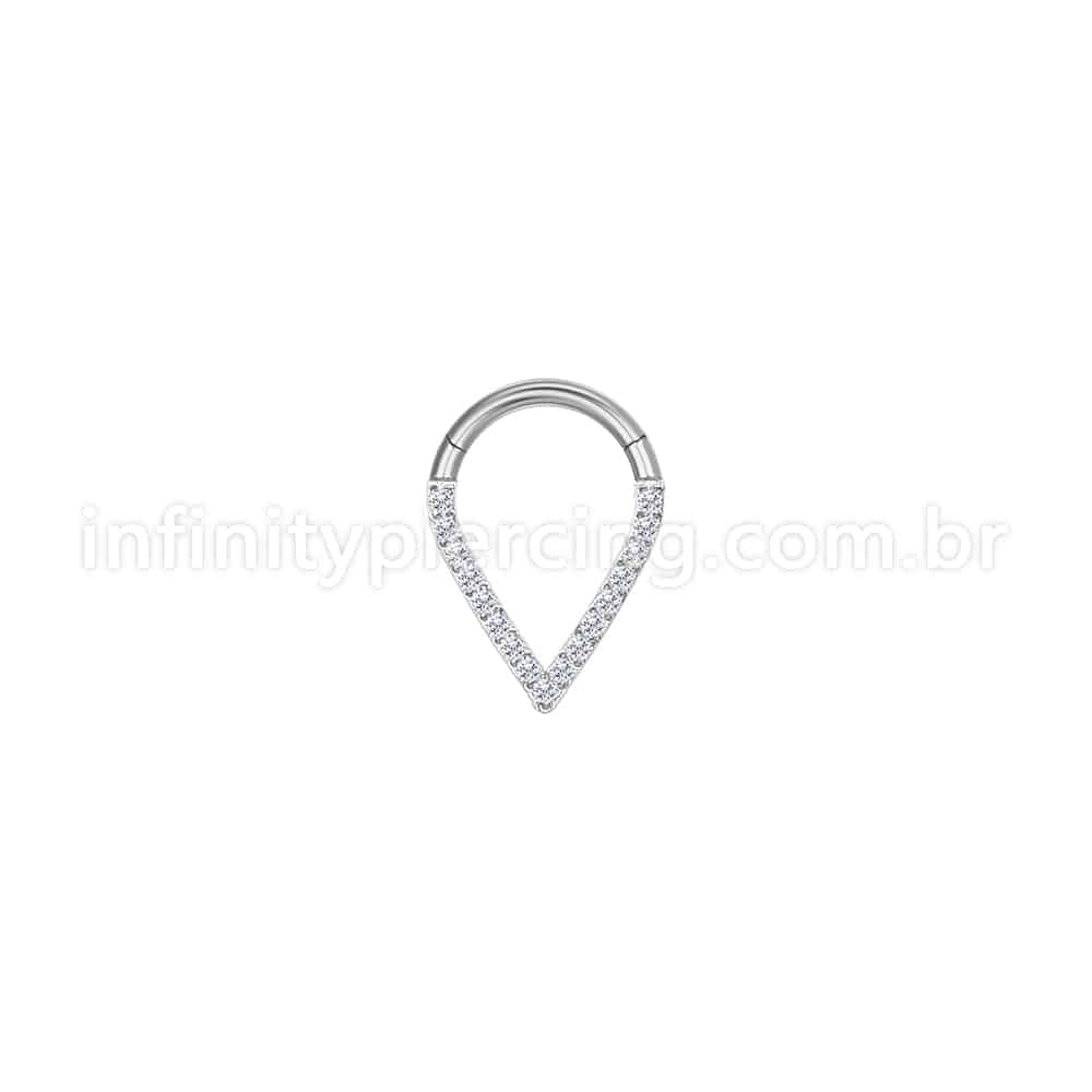 Piercing Argola V Aço Cirúrgico Zircônia Cravejada