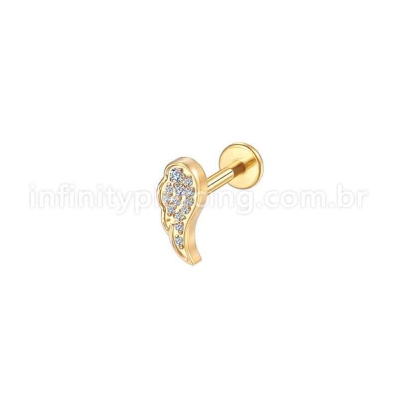 Piercing Labret Aço Cirúrgico Asa Zircônia Cravejada