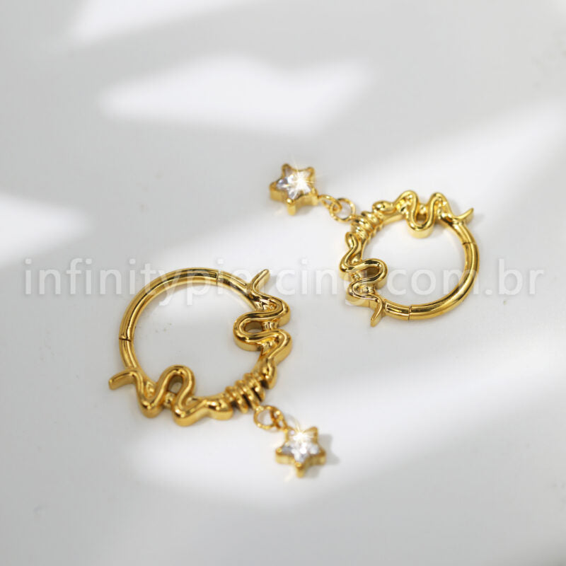 Piercing Argola Titânio Detalhada Com Pingente Estrela