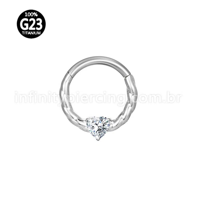 Piercing Argola Titânio Torcida 1 Pedra Zircônia Coração