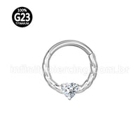 Piercing Argola Titânio Torcida 1 Pedra Zircônia Coração