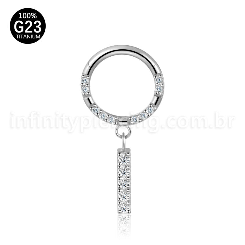 Piercing Argola Titânio Zircônia Frontal Com Pingente Barra