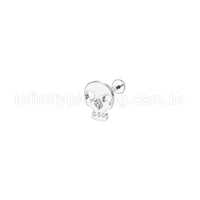 Piercing Labret Aço Cirúrgico Caveira Zircônia