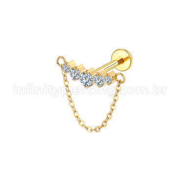 Piercing Labret Aço Cirúrgico Cluster Corrente 5 Zircônias