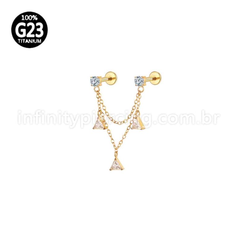 Piercing Labret Duplo Titânio Corrente/Pingente Zircônia