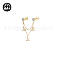 Piercing Labret Duplo Titânio Corrente/Pingente Zircônia