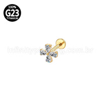 Piercing Labret Titânio Trevo 4 Zircônias