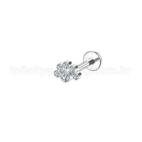 Piercing Labret Aço Cirúrgico Meia Flor Zircônia