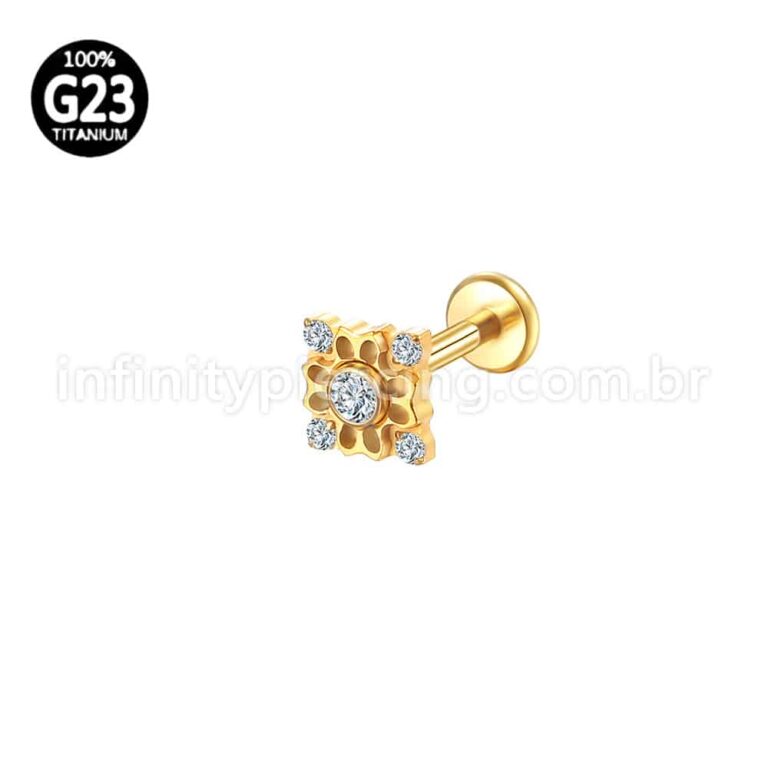 Piercing Labret Titânio Quadrada 5 Zircônias