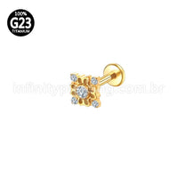 Piercing Labret Titânio Quadrada 5 Zircônias
