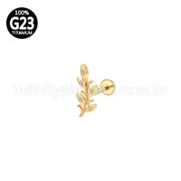 Piercing Labret Titânio Galho Zircônia Cravejada