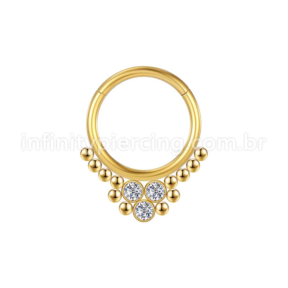 Piercing Argola Aço Cirúrgico Segmento Articulado 3 Pedras Zircônia
