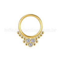 Piercing Argola Aço Cirúrgico Segmento Articulado 3 Pedras Zircônia