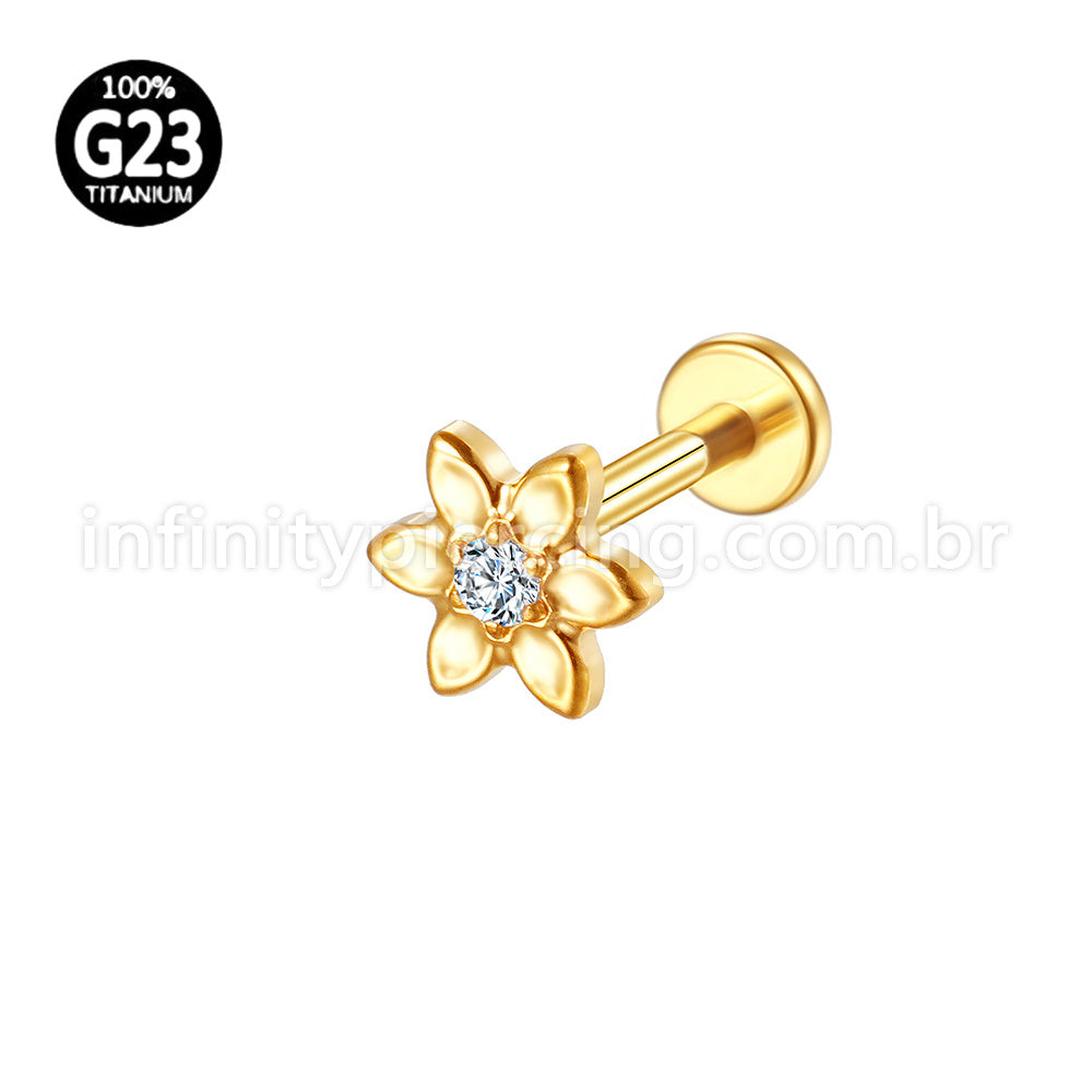 Piercing Labret Titânio Flor Zircônia