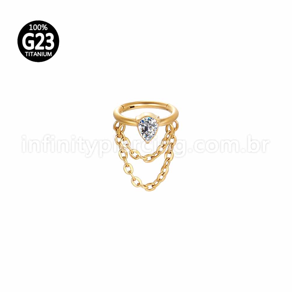 Piercing Argola Titânio Segmento Articulado Corrente Zircônia Gota