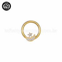 Piercing Argola Titânio Segmento Articulado Lua/Estrela Zircônia Cravejada