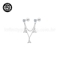 Piercing Labret Duplo Titânio Corrente/Pingente Zircônia