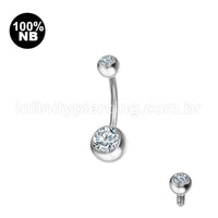 Piercing Banana Nióbio 2 Pedras Zircônia Rosca Interna