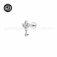 Piercing Labret Titânio Trio Com Pingente Zircônia